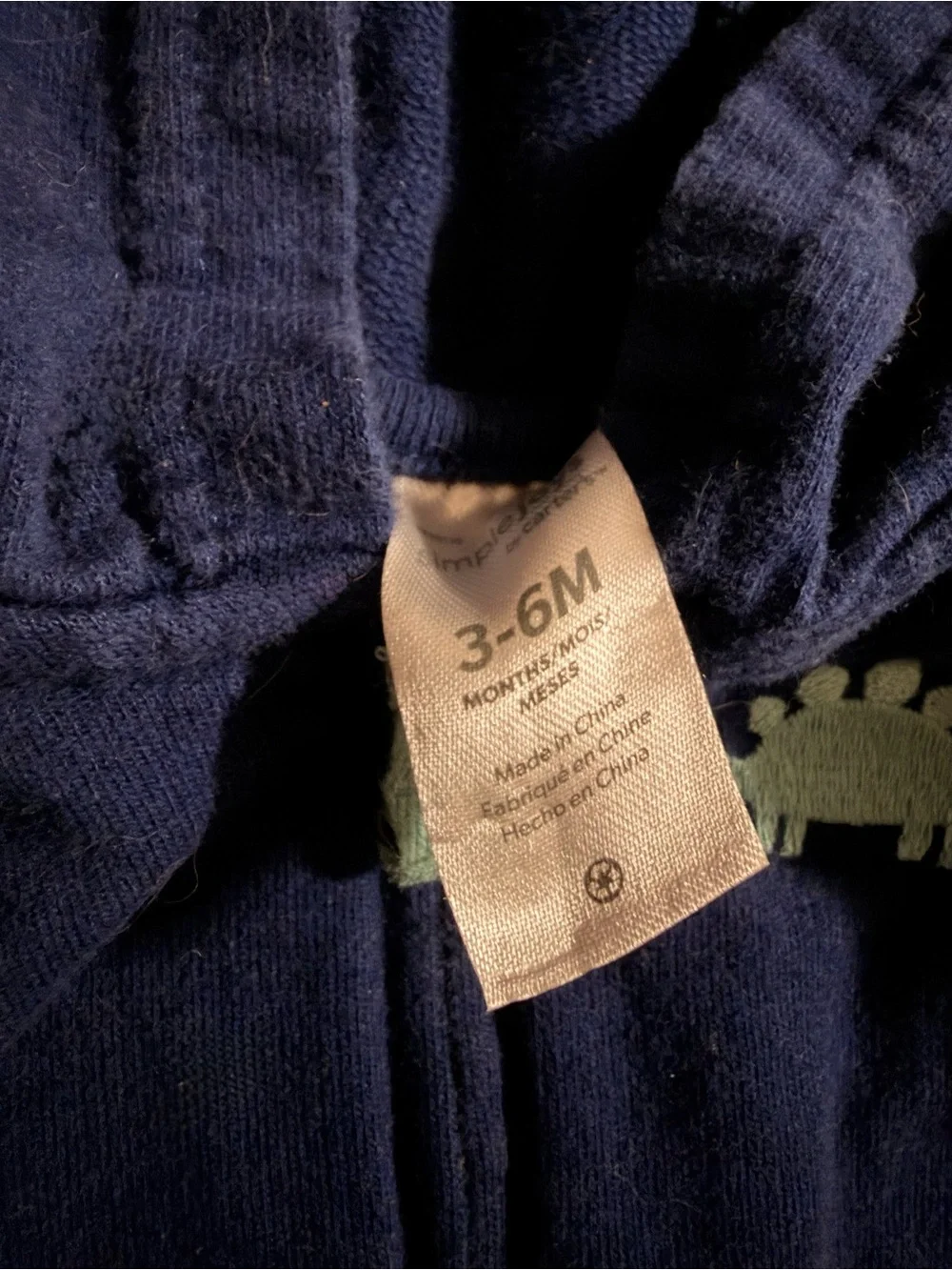 Carter’s Navy Blue Dinosaur Zip-Up Hoodie Sweatshirt 3-6M